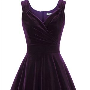 Grace Karin black v neck flared A line velvet dress